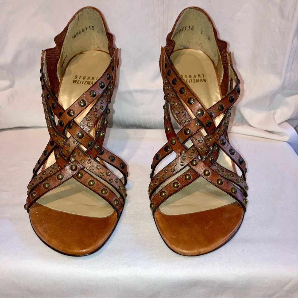 Stuart Weitzman Studded Criss-cross Strap heels